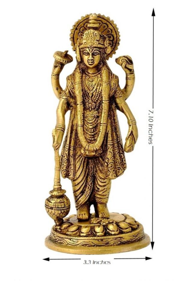Brass Hindu Lord Bhagwan Vishnu Holding Club Brass Statue Handmade for Home Decor Idol for Mandir Puja for Gift Vastu Dosh – Hinduism Height 7 Inch Gold Color - Image 2