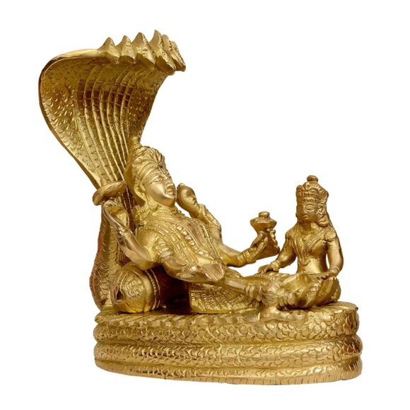Lord Vishnu and Goddess Lakshmi Seated on Sheshnag – Brass Statue Height – 7 inch