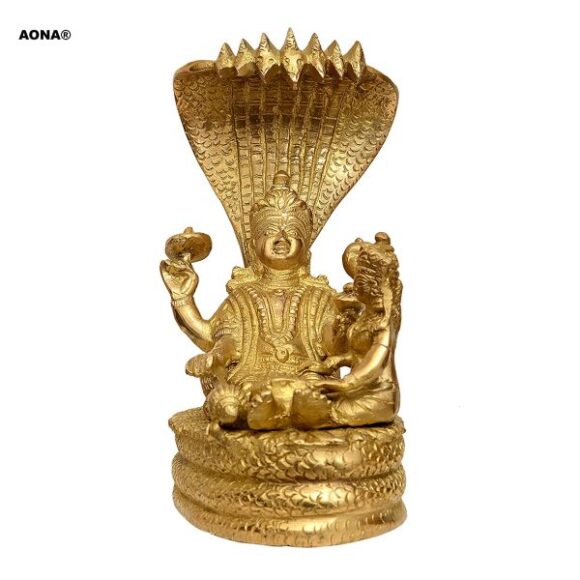 Lord Vishnu and Goddess Lakshmi Seated on Sheshnag – Brass Statue Height – 7 inch - Image 2