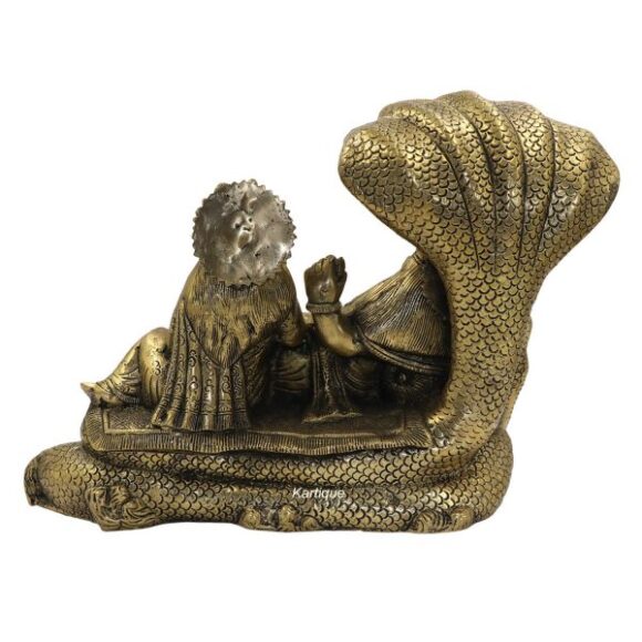 Brass Metals Astadhatu Idol Murti Vishnu with Lakshmi Resting Upon Shesha Naag Laxmi Narayan Statue on Sheshnag Gold Color for Home Mandir Pooja Heavy Size 7.5 KG - Image 4