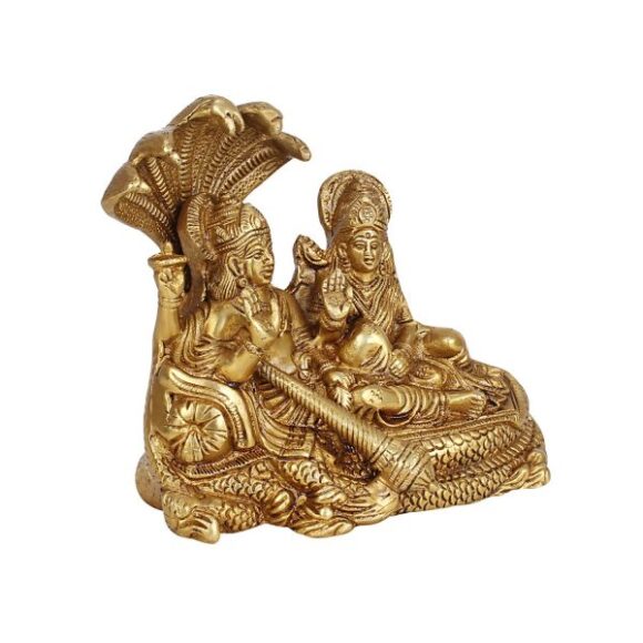Lord Vishnu with Lakshmi Rest Upon Shesha Naag | Brass Laxmi Narayan Statue (7″ x 4.5″ x 6″) brass murti - Image 2
