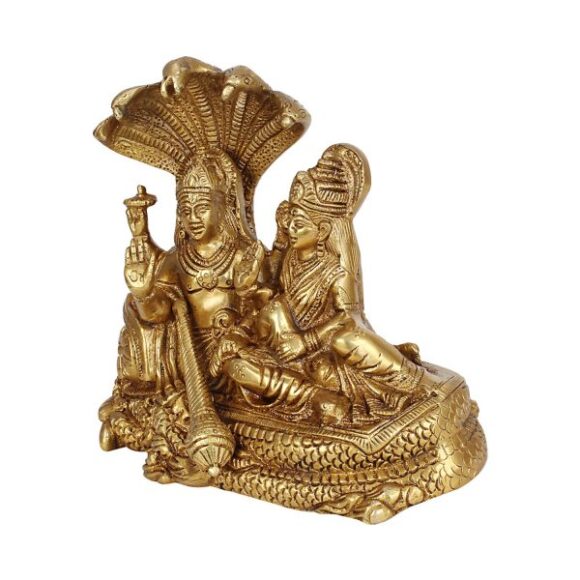 Lord Vishnu with Lakshmi Rest Upon Shesha Naag | Brass Laxmi Narayan Statue (7″ x 4.5″ x 6″) brass murti - Image 3