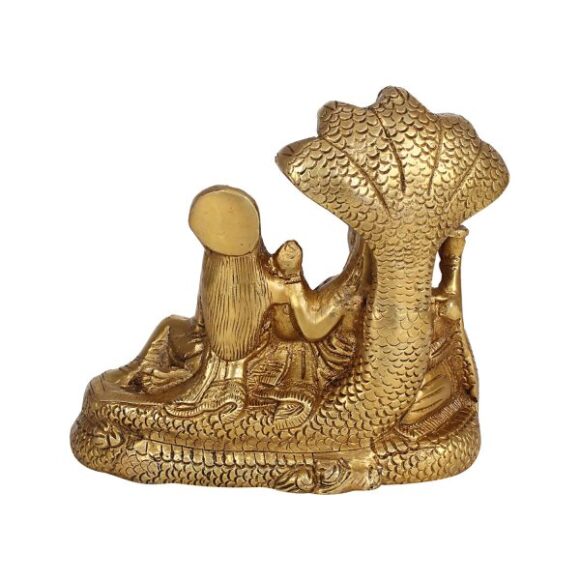 Lord Vishnu with Lakshmi Rest Upon Shesha Naag | Brass Laxmi Narayan Statue (7″ x 4.5″ x 6″) brass murti - Image 4