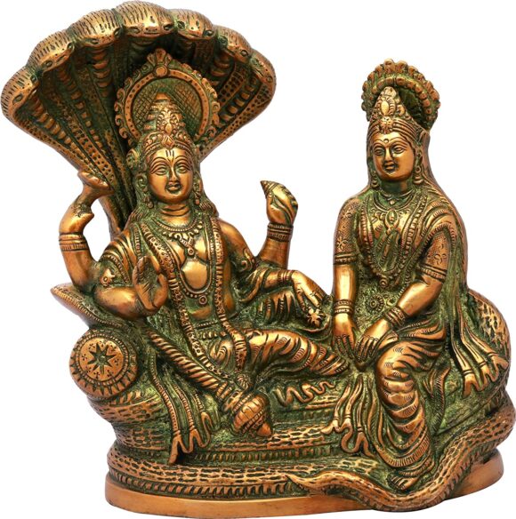 Vishnu with Lakshmi Rest Upon Shesha Naag – Brass Statue | Home Decor