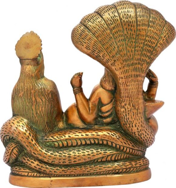 Vishnu with Lakshmi Rest Upon Shesha Naag – Brass Statue | Home Decor - Image 2
