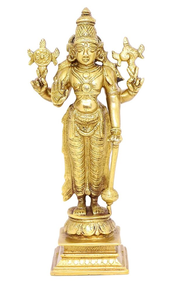 Brass Large Size Lord Bhagwan Vishnu Narayan Statue Standing Idol Murti for Home Decor Mandir Pooja 8 Inches Weight 1.2 KG