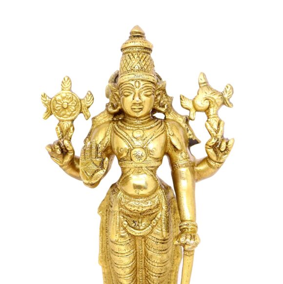 Brass Large Size Lord Bhagwan Vishnu Narayan Statue Standing Idol Murti for Home Decor Mandir Pooja 8 Inches Weight 1.2 KG - Image 2