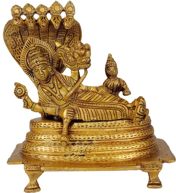 Lord Vishnu with Lakshmi Rest Upon Shesha Naag – Brass Laxmi Narayan Statue. Dimension – (5×4.5×3) in inches