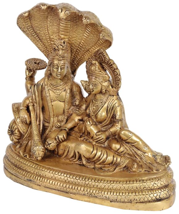 Bhagavan Vishnu and Devi Lakshmi Seated on Sheshnag – Brass Statue
