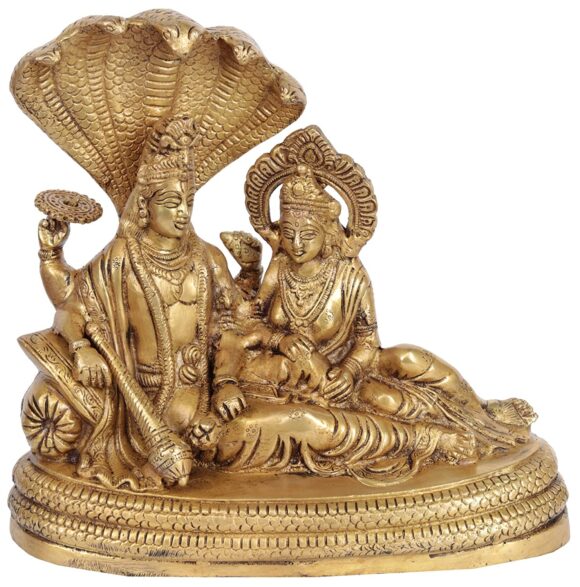 Bhagavan Vishnu and Devi Lakshmi Seated on Sheshnag – Brass Statue - Image 2