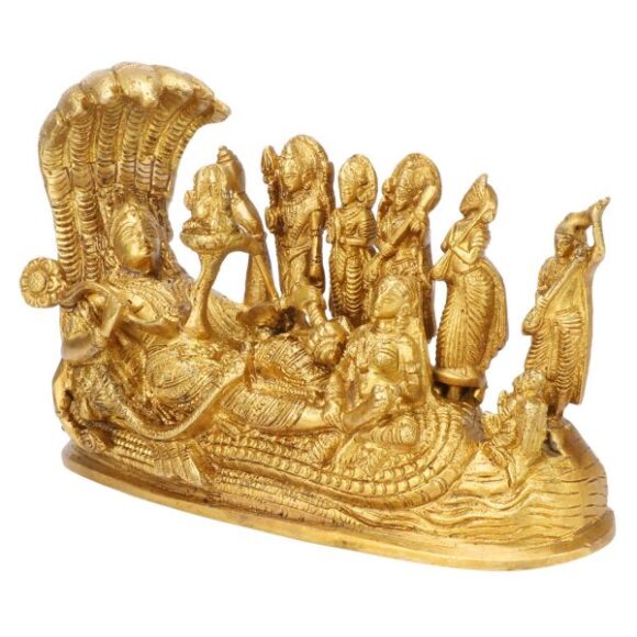 Brass Lord Vishnu Bhagwan Resting on Sheshnaag Laxmi Ji Pressing Legs Surrounded by Garuda for Home Office Decor Entrance Mandir Good Luck Gift - Image 3