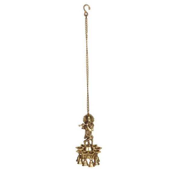 Brass Wall Hanging Lord Krishna Makhan Chor Laddu Gopal Oil Lamp with Bells | Home Decor - Image 3