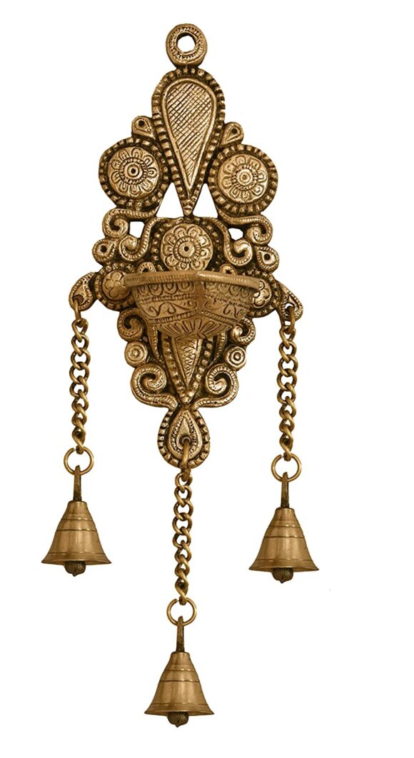 Brass Wall Hanging Diya Deepak in Glossy Antique Finish Puja Item Fengshui Gift