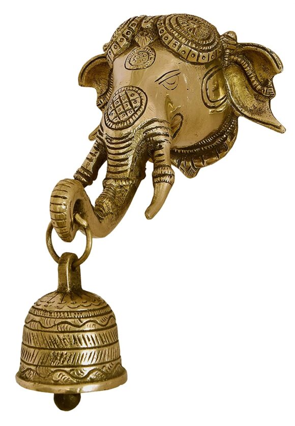 Large Brass Elephant Head Wall Hanging with Bell in Glossy Antique Finish Home Decor Gift Item