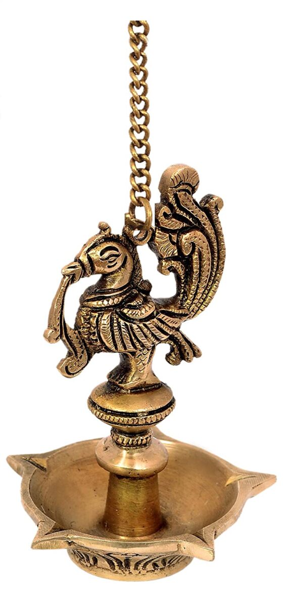 Brass Wall Hanging Diya Deepak, Table Oil Lamp, Glossy Antique Finished