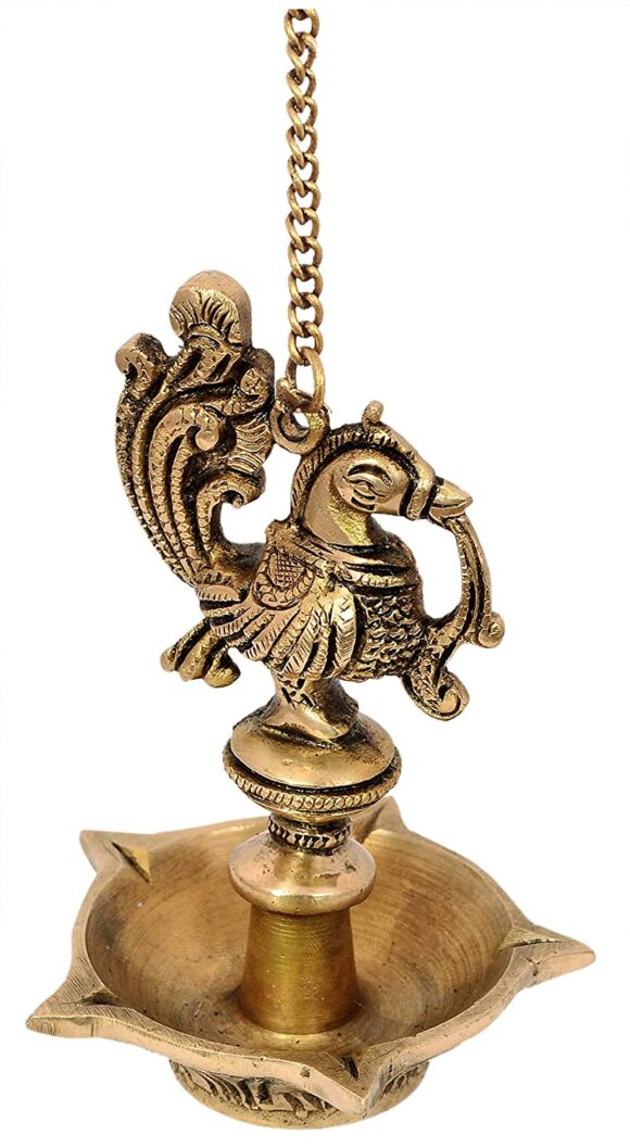 Brass Wall Hanging Diya Deepak, Table Oil Lamp, Glossy Antique Finished - Image 2