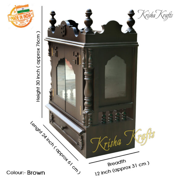 Pooja Mandir for Home ,God stand,Religious living House Office Decoration Room Handmade Temple, Original Wood with Glass Doors - Image 2