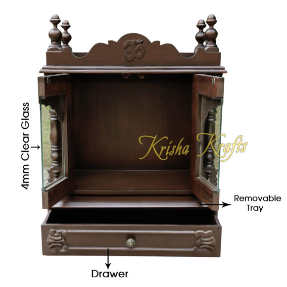 Pooja Mandir for Home ,God stand,Religious living House Office Decoration Room Handmade Temple, Original Wood with Glass Doors - Image 3