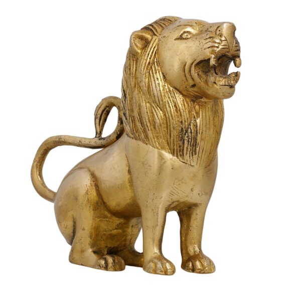 Brass Handmade Lion Figurine Sculpture Art Gift Ideas Home Decor, Standard, Gold