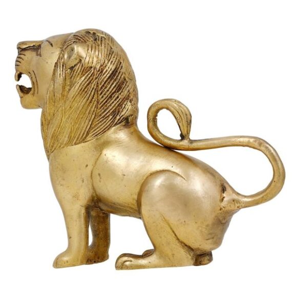 Brass Handmade Lion Figurine Sculpture Art Gift Ideas Home Decor, Standard, Gold - Image 2