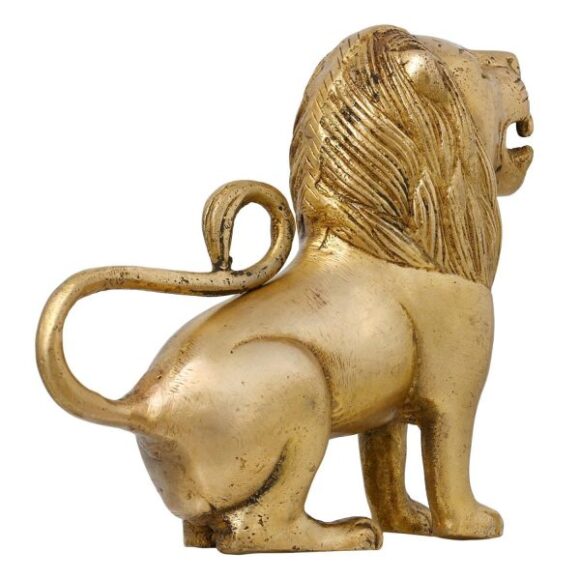 Brass Handmade Lion Figurine Sculpture Art Gift Ideas Home Decor, Standard, Gold - Image 3