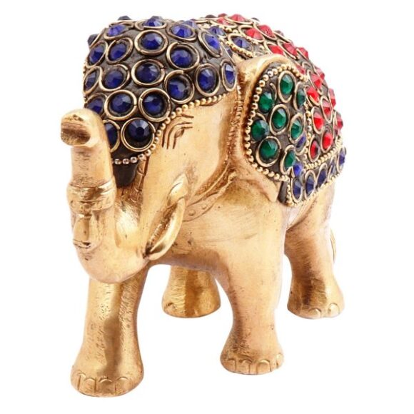 Brass Idol ‘Airaavat, The Divine Elephant’: Rare Statue with Glittering Gemstones; Feng Shui Vastu Good Luck Charm - Image 3