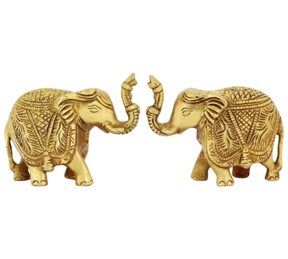 Brass Trunk Up Elephant Statues Set of 2 – Showpiece Metal Statue – Lucky Figurine- Home Décor Gifts Item