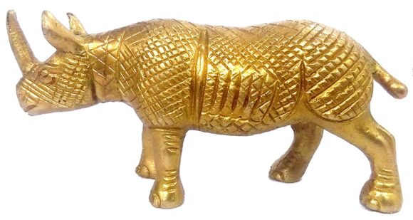 Brass Rhinoceros Statuette: Collectible Art Showpiece