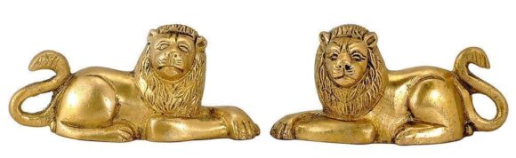 Brass Pair of Lion Statues Showpieces for Office | Study Table | Home Decor