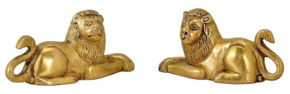 Brass Pair of Lion Statues Showpieces for Office | Study Table | Home Decor - Image 2