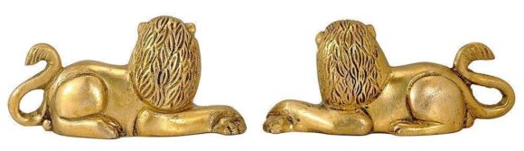 Brass Pair of Lion Statues Showpieces for Office | Study Table | Home Decor - Image 3