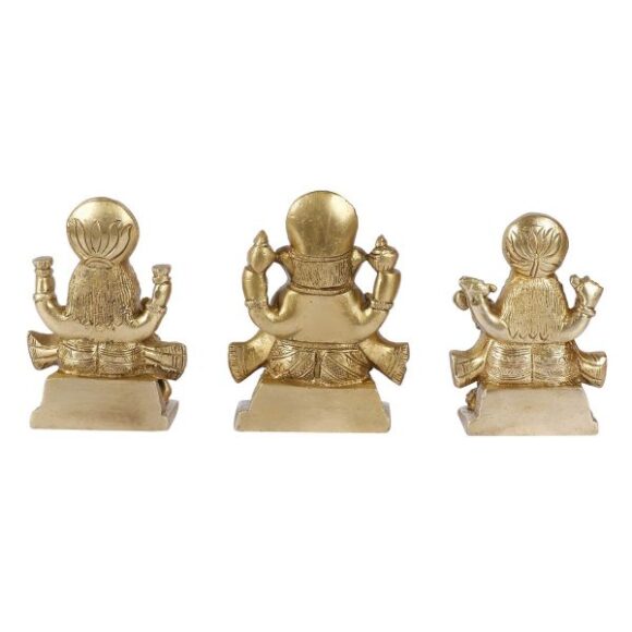 Brass Laxmi Ganesh Saraswati Idol for Home Puja Office Success Entrance Decor Pooja Good Luck Gift Gold Color 4.5 Inch - Image 4