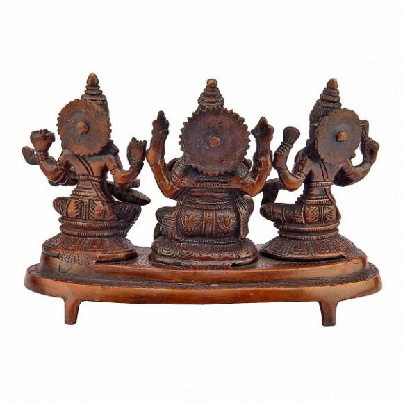Brass Laxmi Ganesh Saraswati Idol | Ganesha Statue | Ganpati Murti | for Home Decor | Gift | (Antique Brown) - Image 4