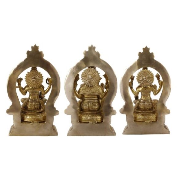 Brass Laxmi Ganesh Saraswati Bhagwan Idol Ganpati Murti Metal Statue with Frame for Home Office Success Entrance Decor Pooja Good Luck Gift Gold Color 11.5 Inches - Image 4
