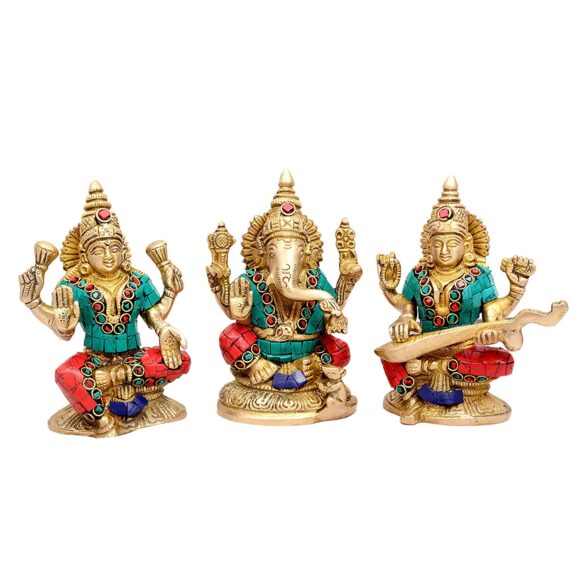 Goddess Laxmi Ganesha Saraswati Idol – Lakshmi Ganesh Murti (5″ Height X 3″ Width)