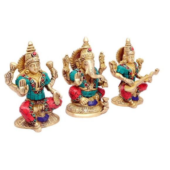 Goddess Laxmi Ganesha Saraswati Idol – Lakshmi Ganesh Murti (5″ Height X 3″ Width) - Image 2