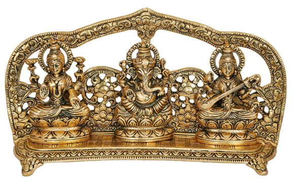 Large Laxmi Ganesh Saraswati Idol Showpiece Metal Statue Pooja Gift