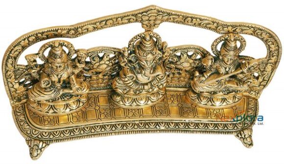 Large Laxmi Ganesh Saraswati Idol Showpiece Metal Statue Pooja Gift - Image 2