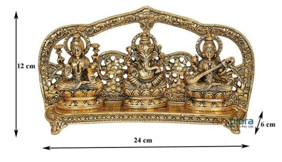 Large Laxmi Ganesh Saraswati Idol Showpiece Metal Statue Pooja Gift - Image 3