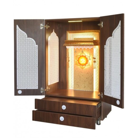 Pooja Mandir For Home With Shutters And Jali Size (L X B X H - In Inches) : 30.00 X 18.00 X 48.00