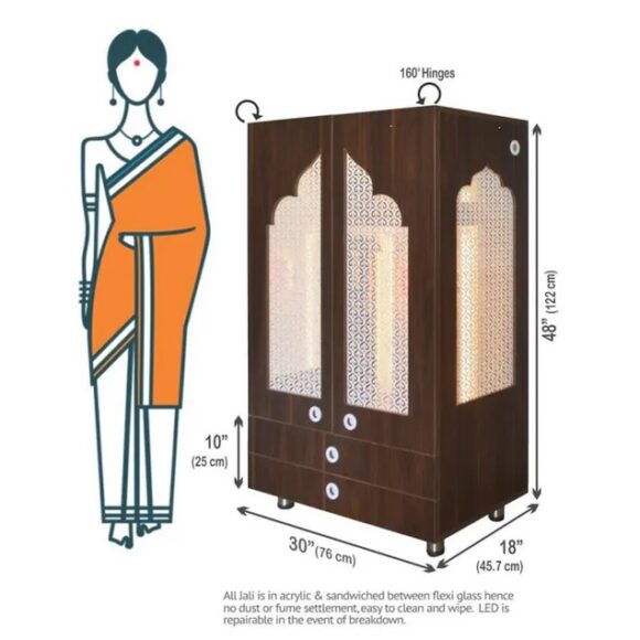 Pooja Mandir For Home With Shutters And Jali Size (L X B X H - In Inches) : 30.00 X 18.00 X 48.00 - Image 3