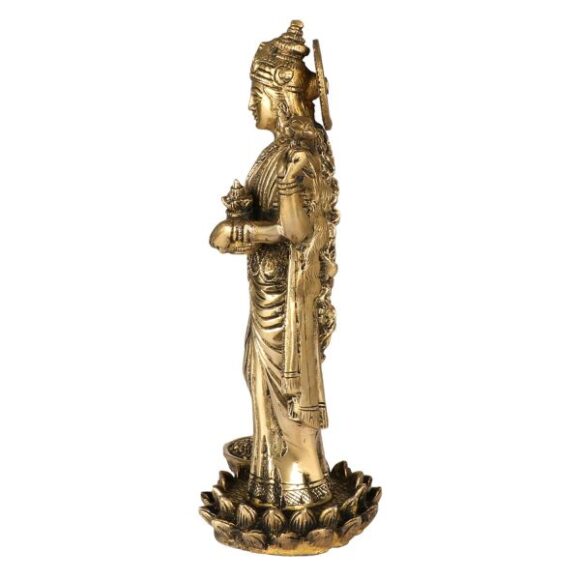 Hindu Goddess Maa Laxmi Idol Brass Statue Standing in Loltus Lakshmi for Temple Puja Home Decor Murti Office Gift Item Showpiece - Image 4