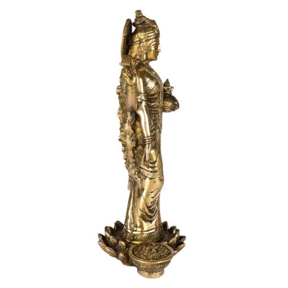 Hindu Goddess Maa Laxmi Idol Brass Statue Standing in Loltus Lakshmi for Temple Puja Home Decor Murti Office Gift Item Showpiece - Image 5