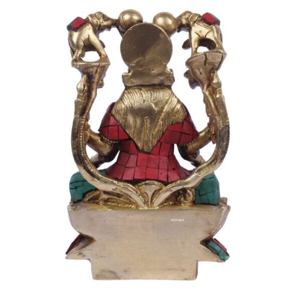 Goddess Maa Laxmi Idol Gajalakshmi Brass Statue Sitting on Lotus Two Auspicious Elephants Pour The Waters of Fertility Over Lakshmi for Home Decor Good Luck Vastu Remedy Multi Color 7 Inch - Image 4
