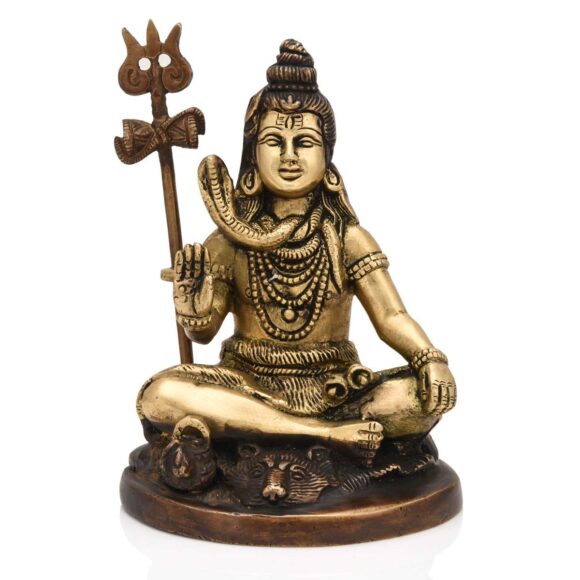 Brass Lord Shiva Statue Hindu God Idol Shiv Shankar Deity Figurine Home Table Top Decor(Size 6 x 4 Inches)