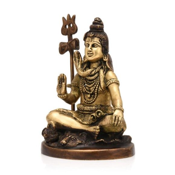 Brass Lord Shiva Statue Hindu God Idol Shiv Shankar Deity Figurine Home Table Top Decor(Size 6 x 4 Inches) - Image 2