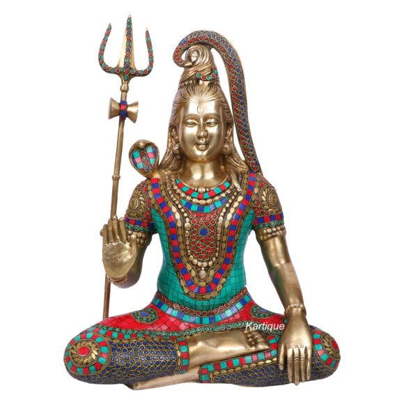Brass Lord Shiva Idol in Blessing Posture with Trishul and Damru Shiv Murti Statue with Ma Ganga for House Mandir House Warming Mahashivaratri Gift Multi Color Height 19 Inch