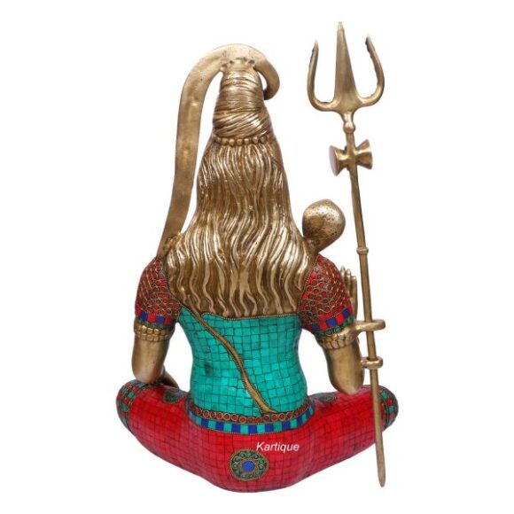 Brass Lord Shiva Idol in Blessing Posture with Trishul and Damru Shiv Murti Statue with Ma Ganga for House Mandir House Warming Mahashivaratri Gift Multi Color Height 19 Inch - Image 3