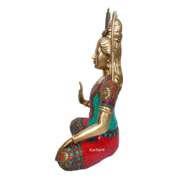 Brass Lord Shiva Idol in Blessing Posture with Trishul and Damru Shiv Murti Statue with Ma Ganga for House Mandir House Warming Mahashivaratri Gift Multi Color Height 19 Inch - Image 4