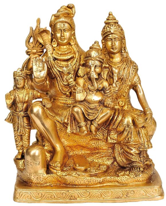 Shiv Parivar Brass Statue, Standard, Golden 8 inch Height